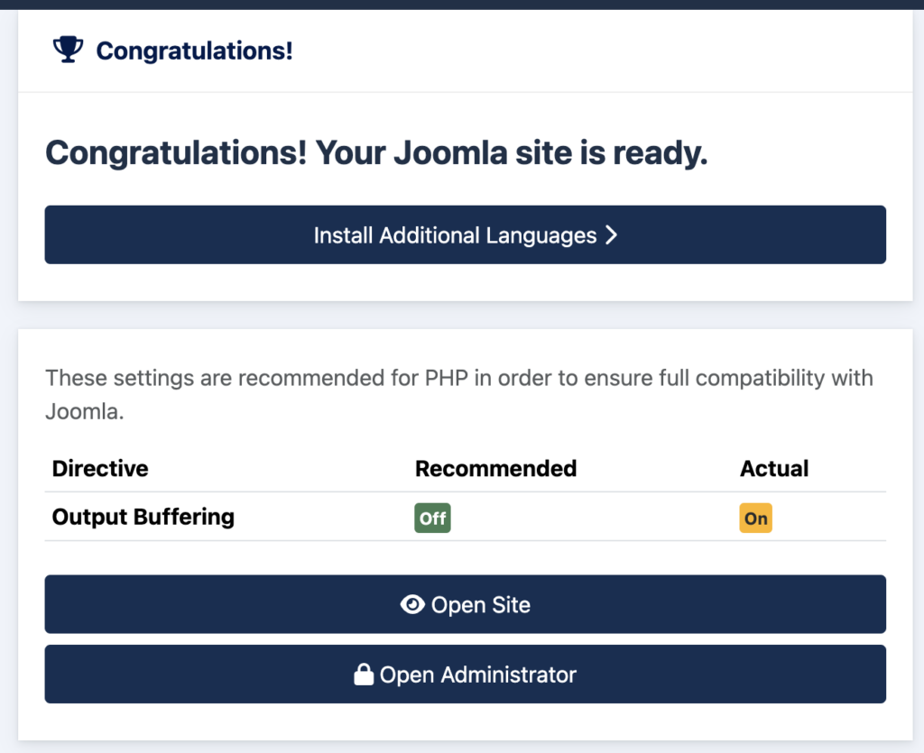 Your Joomla site is ready