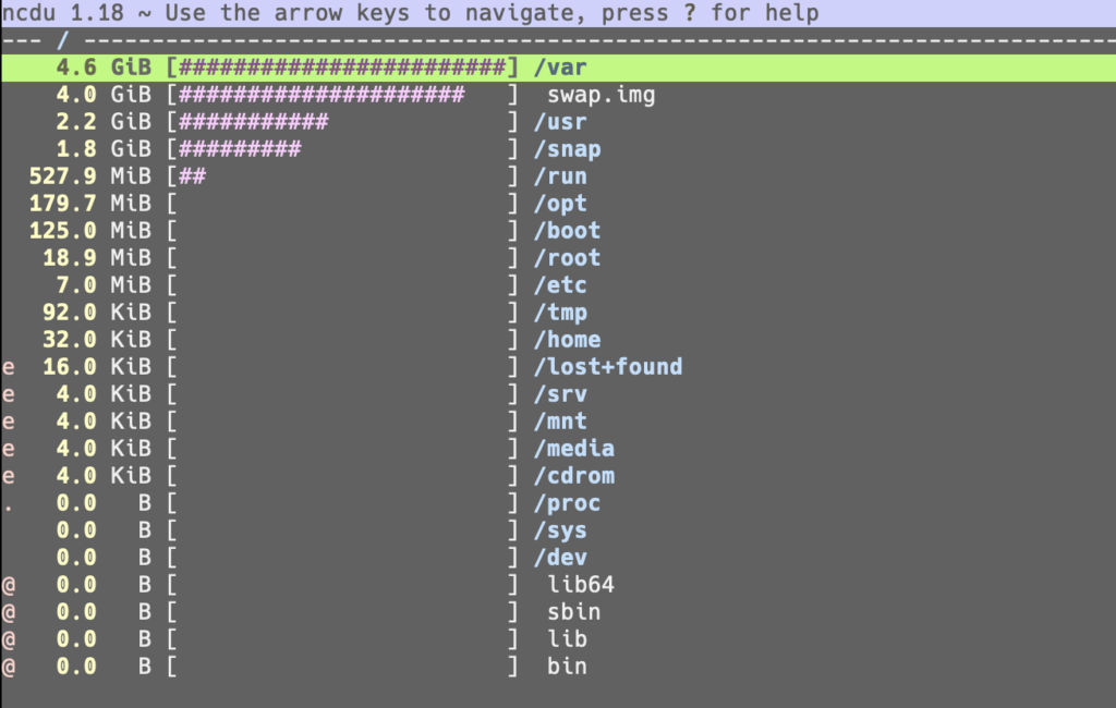 find the largest files using ncdu