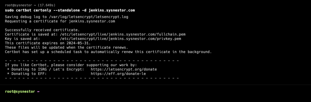 Obtain Jenkins SSL Certificate