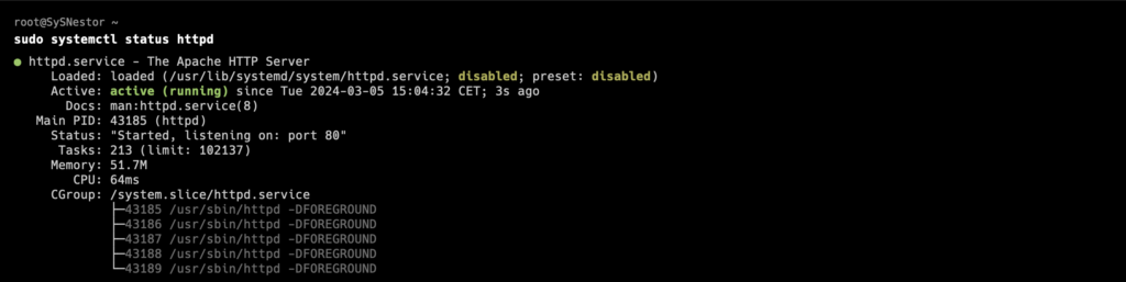 check Apache on AlmaLinux 9.3 status