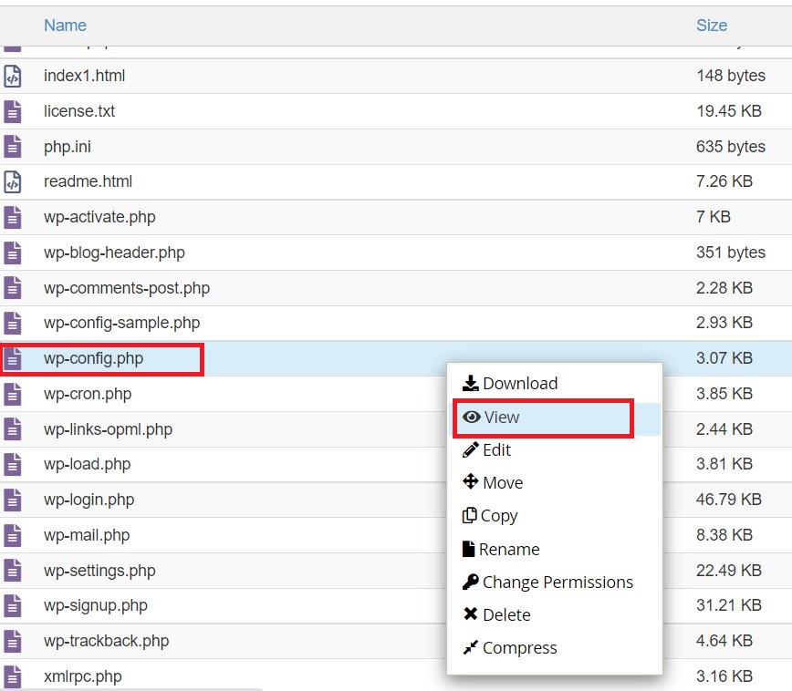 WordPress MySQL database name and password