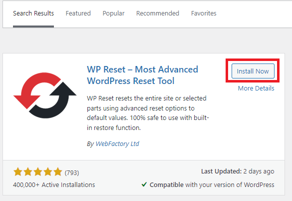 Reset Your WordPress