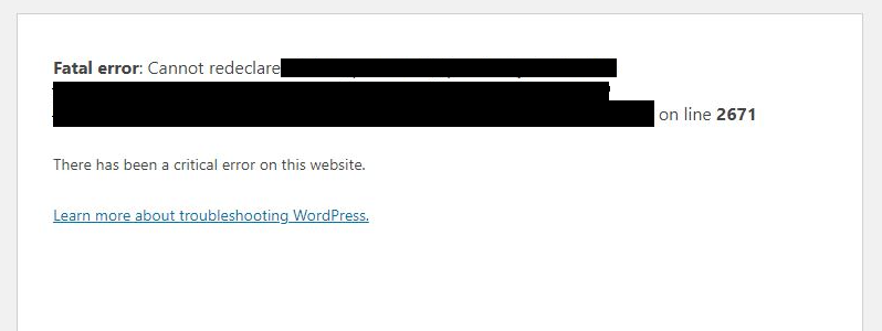 Fix WordPress error Cannot redeclare