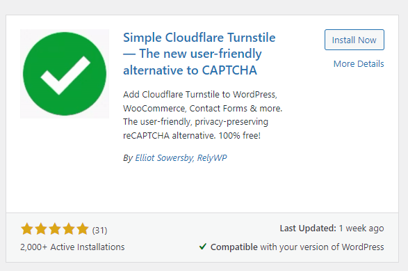 Install a WordPress Cloudflare CAPTCHA Plugin