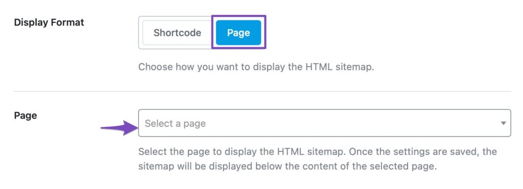 Page option in the Display Format